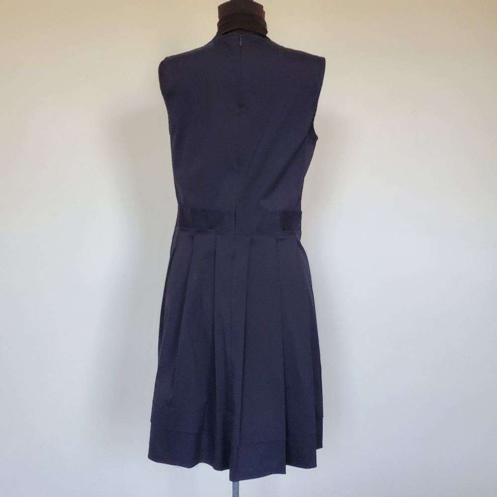 Theory Navy Blue Stretch Cotton Pleated Dress 6 - Picture 2 of 5
